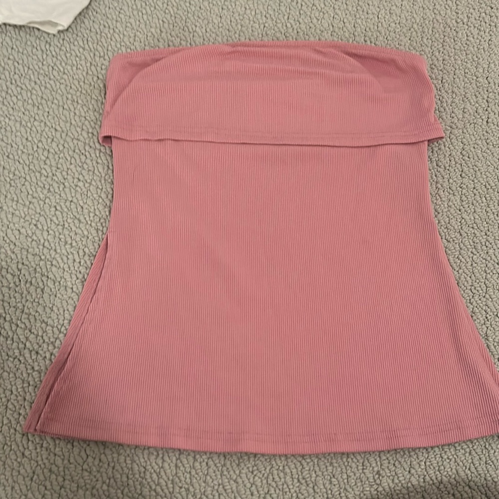 pink fold over tube top ribbed long